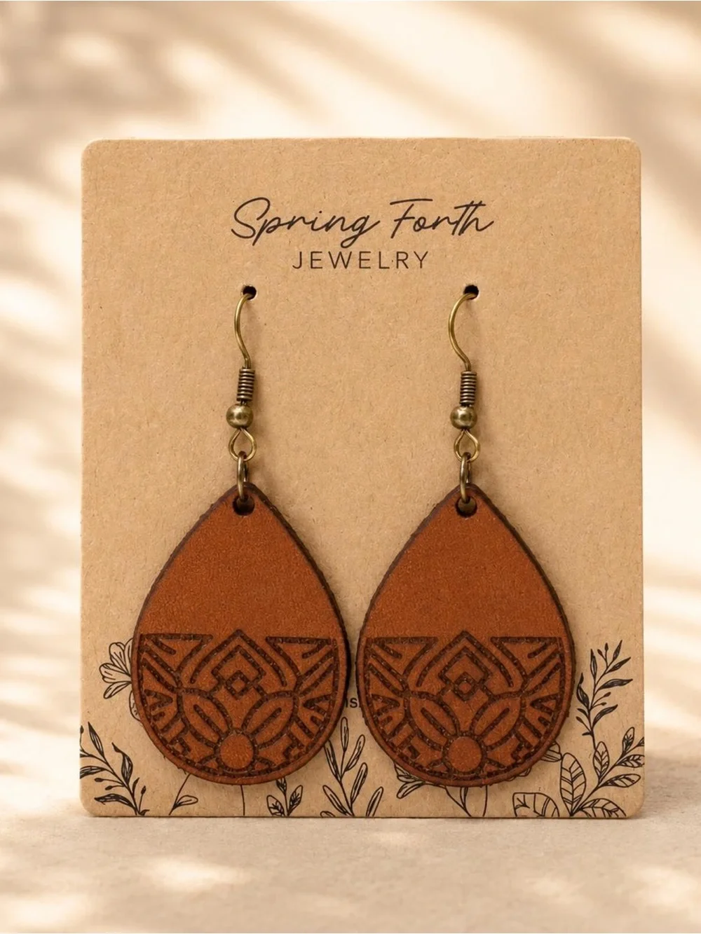 Handcrafted Brown Leather Teardrop Earrings - Rustic Boho Style